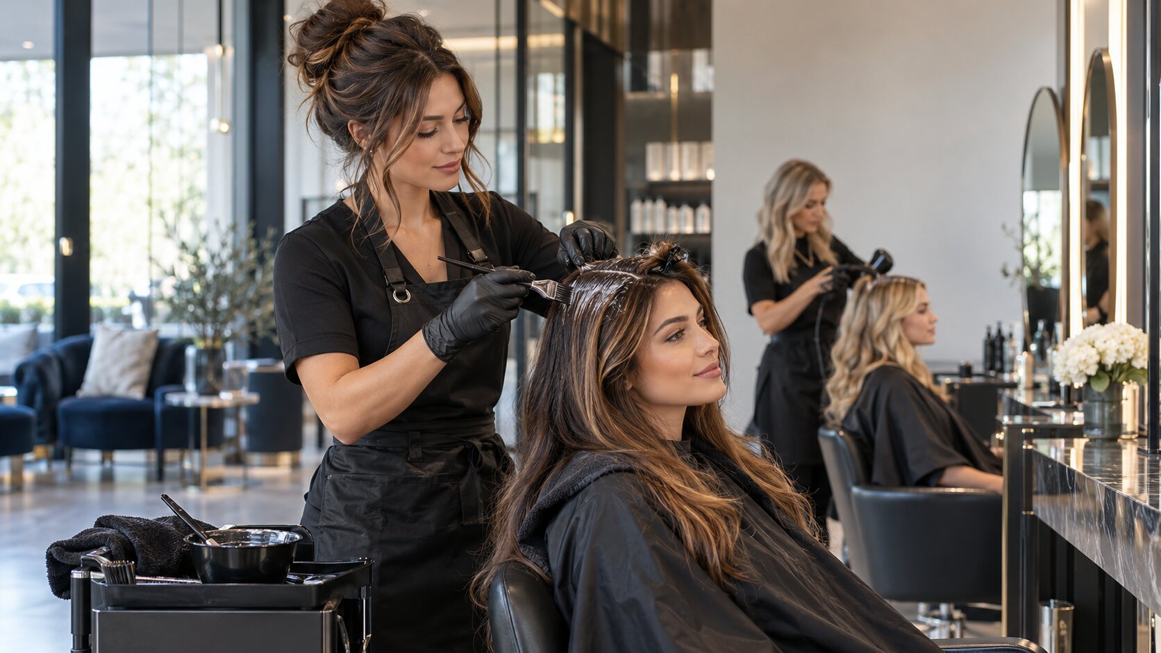 Upscale salon professionals serving clients